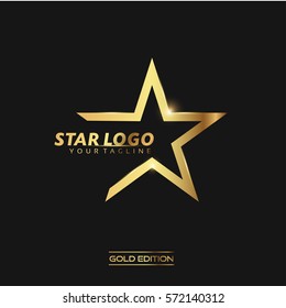 Gold Star Logo Vector in elegant Style with Black Background