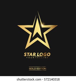 Gold Star Logo Vector in elegant Style with Black Background