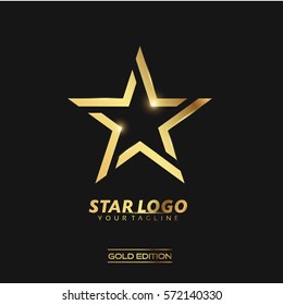 Gold Star Logo Vector in elegant Style with Black Background