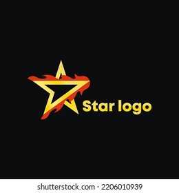 Gold star logo vector with fire. Minimalist abstract style design