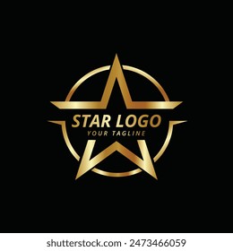 Gold star logo vector Illustration with black background