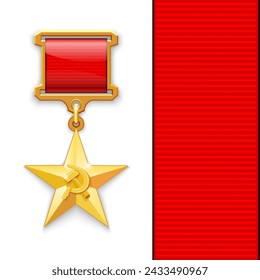 Gold Star Medal of the Hero of Socialist Labor "Hammer and Sickle", USSR, the highest degree of honor for labor achievements in the national economy. science and culture, art. Vector illustration