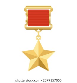 Gold Star Medal. Hero of the Soviet Union, gold star of the USSR. Vector illustration. Design element.