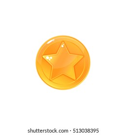 Gold Star Medal Isolated on white. Icon design for app, interface, playing card, ui, game, banner. Appraisement. Cartoon Vector illustration
