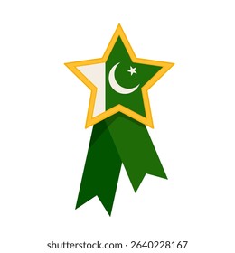 Gold star medal with national flag of Pakistan isolated on white background.