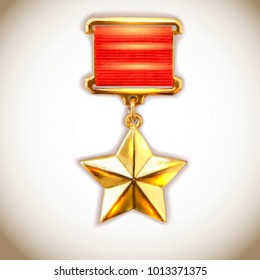 Gold star medal, old-style vector.
