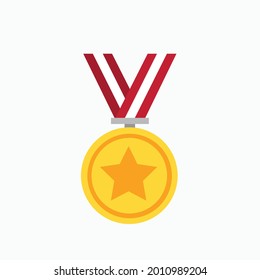 Gold star medal with red ribbon. Metallic award winner.winner award icon, medal icon vector illustration