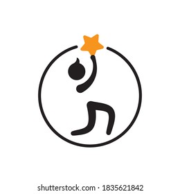Gold Star Medal Winner Champion Logo Icon with stick man icon. vector logo design icon