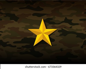 Gold star military camouflage background.Vector