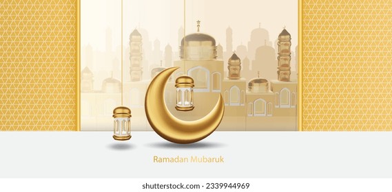 Gold star with mosque and entering the month of ramadan.Vector illustration