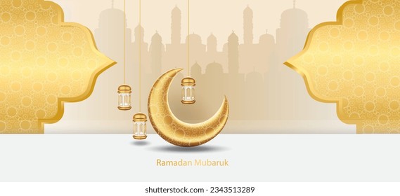 Gold star with mosque and entering the month of ramadan.Vector illustration