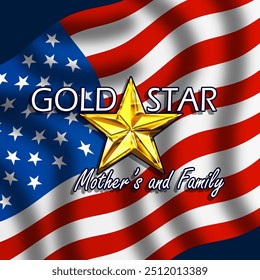 Banner do evento Gold Star Mother's and Family Day. Uma estrela dourada na bandeira americana voando para comemorar em 29 de setembro