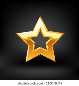 Gold star on black background. Vector