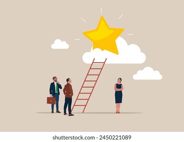 Gold star on cloud. Reward and Motivation Ideas. Modern vector illustration in flat style