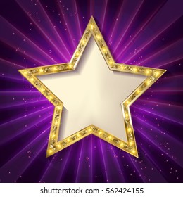 Gold star on a dark background. Vector illustration in vintage style.