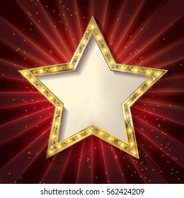 Gold star on a dark background. Vector illustration in vintage style.