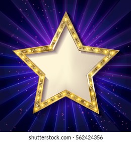Gold star on a dark background. Vector illustration in vintage style.