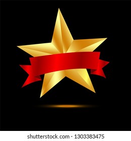 gold star on red ribbon vector design 
