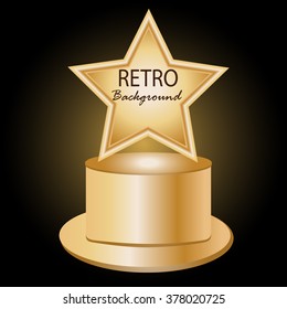 Gold star on stand. Retro background.  Can use design element for your text. Vector illustration