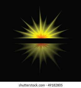 Gold star. Orange light burst with sparkling stars