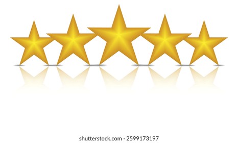 Gold star rating with five golden stars representing an award of excellence and luxury as a symbol. Gold star. Nice illustration of a 3d look Gold star on white background. Star vector collection.