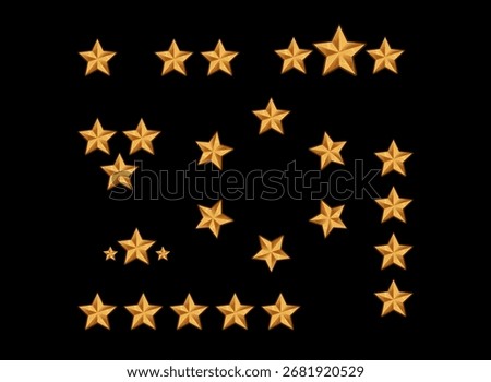Gold Star Rating Icon Pack – 1 to 5 Star Ranking Symbols for Game UI, App Reviews, Achievement Badges, Score Levels, and Reward Systems in Fantasy and Modern Design