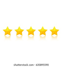 Gold star rating with reflection. Vector, isolated, eps10.