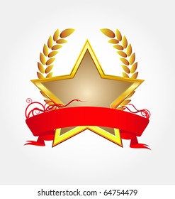 gold star with red  ribbon