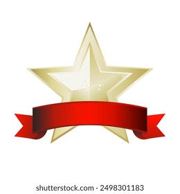 gold star with ribbon - element, vector illustration