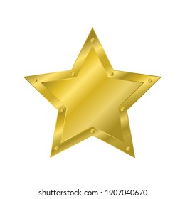 Gold Star With Rivets. Design Element. Vector Illustration On White Background