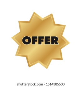 Gold star seal. Offer banner sticker for advertising. Add medal banner.