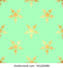 Gold star seamless pattern. Abstract black modern seamless pattern with gold confetti stars. Vector illustration. Shiny background. Texture of gold foil.