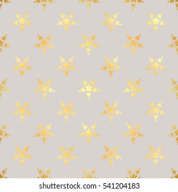 Gold star seamless pattern. Abstract black modern seamless pattern with gold confetti stars. Vector illustration. Shiny background. Texture of gold foil.