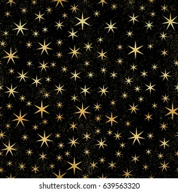 Gold star seamless pattern. Holiday background, seamless pattern with stars. Vector illustration. Vector texture. Seamless geometric pattern. Vector seamless pattern.