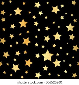 Gold Star seamless pattern. Yellow and Black retro background. Chaotic elements. Abstract geometric shape texture. Effect of sky. Design template for wallpaper, wrapping, textile Vector Illustration