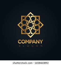 Gold Star Seljuk Logo Vector in elegant Style with Black Background / Decorative Golden Logo Design / Seal of Solomon Logo