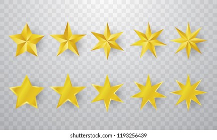 Gold star set background isolated from transparent background.