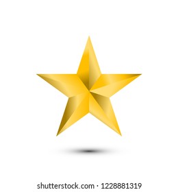 A gold star and shadow isolated on white background. 