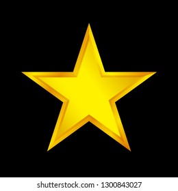 gold star shape isolated on black background, golden star icon, gold star logo, image of golden star symbol for graphic element of decorate embellish design (vector)