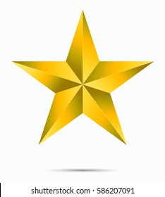 Gold star shape isolated on white background with reflection shadow. Trendy vector decoration symbol for website design, mobile app. Logo illustration. vector illustration