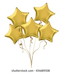 Gold Star Shaped Foil Helium Balloons. Detailed And Realistic Vector Illustration