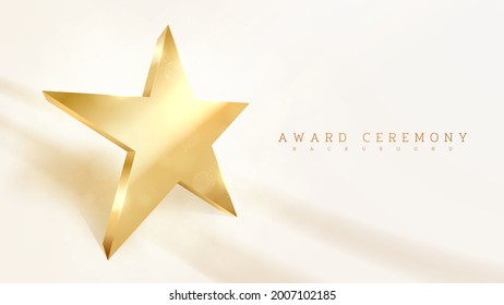 Gold star shaped, light sparkle luxury effect background, award ceremony scene concept. vector illustration.