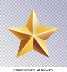 Gold star with shiny metallic texture and 3D effect.  Vector illustration