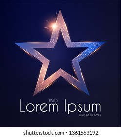 Gold Star Sign with Glitter and Light Effect. Win and Achieve. Luxury Design. Vector illustration