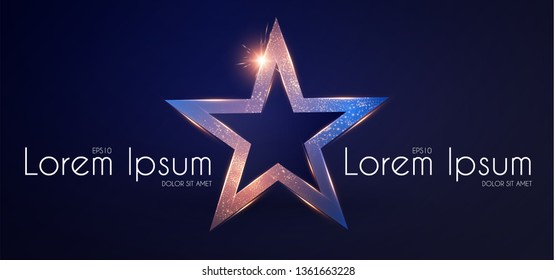Gold Star Sign with Glitter and Light Effect. Win and Achieve. Luxury Design. Vector illustration
