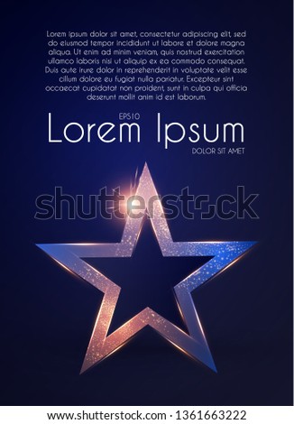 Gold Star Sign with Glitter and Light Effect. Win and Achieve. Luxury Design. Vector illustration