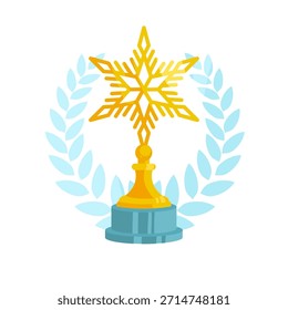 Troféu floco de neve de estrela dourada com coroa azul, ilustração do prêmio