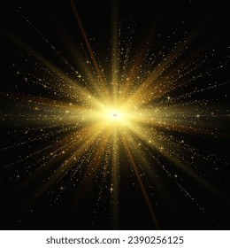 Gold star with sparkles. Glitter light effect. Vector illustration