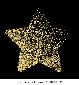 Gold Star square vector. Shiny Golden star icon on black background. For banners, artwork, card,  postcards, holiday. Vector illustration EPS10. Square background.
