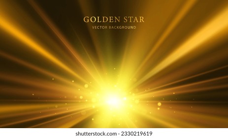 Gold star or sun. Explosion effect. Vector light effect